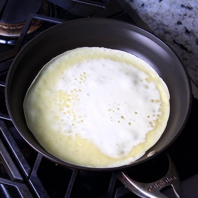 crepe cooking in saute pan