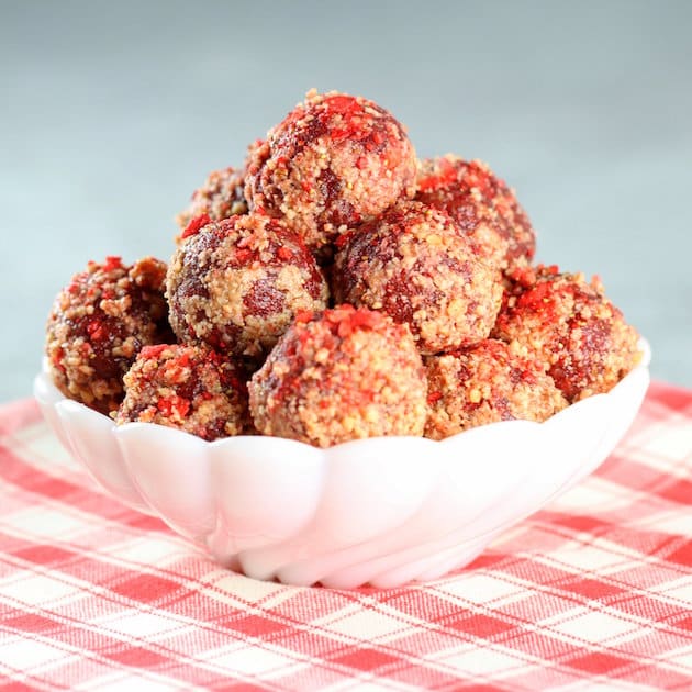 Strawberry Parfait Energy Bites in a bowl