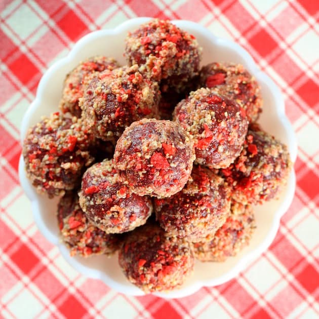 Strawberry Parfait Energy Bites in a bowl