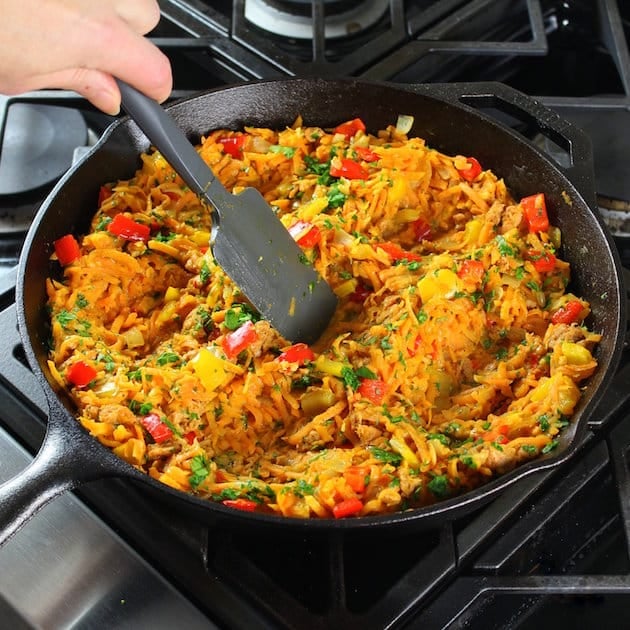 Making space for eggs in a breakfast skillet