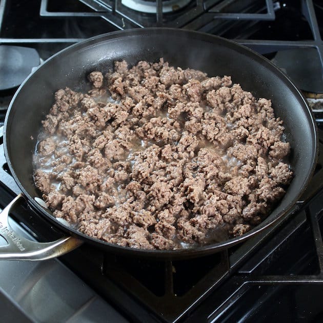 Ground meat cooking in saute pan