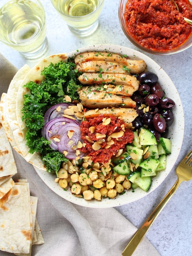 Chicken Kale Italian Sun-Dried Tomato Salad with cucumber and chickpeas 