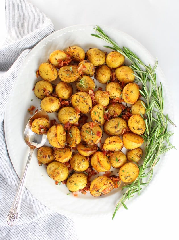 platter of roasted baby potatoes with rosemary