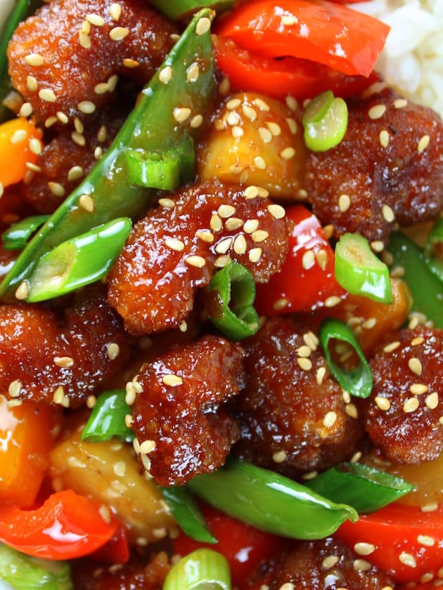 Close up of Sweet and Sour Shrimp Bowl 