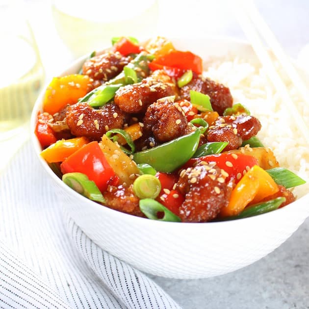 Asian breaded Sweet and Sour Shrimp rice bowl 