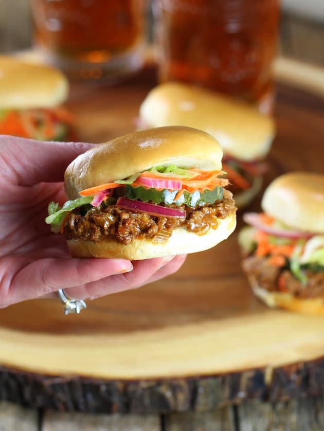 Asian Sloppy Joes with Pickled Carrots and Onions 
