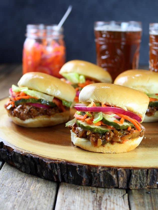 Partial platter of Asian Sloppy Joes with Pickled Carrots and Onions