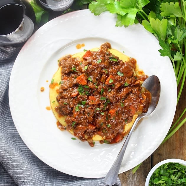 Easy Parmesan Polenta Bolognese - Classic Italian dinner 