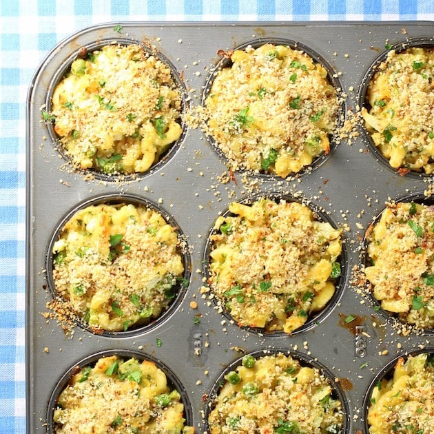 A muffin tin with Tuna casserole cups