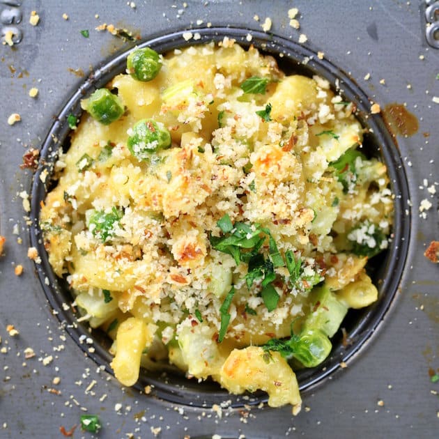 Close up of tuna casserole cup cooked in a muffin tin