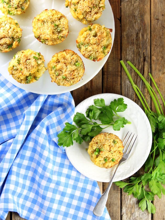 Tuna casserole muffin cups on a platter