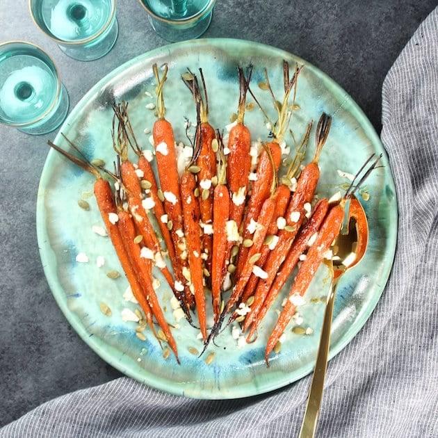 Carrots with goat cheese on a platter