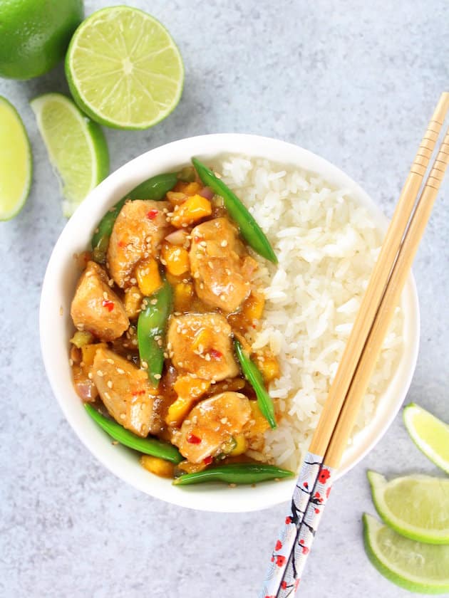 Asian stir fry chicken with white rice