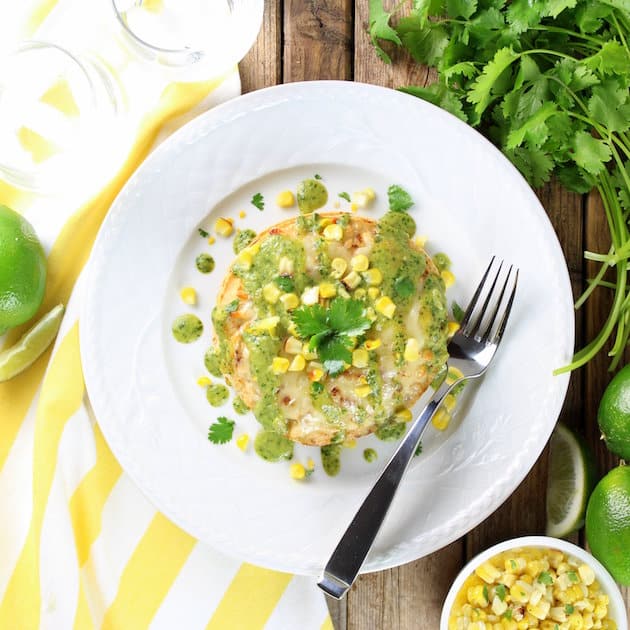 Stacked Chicken Enchiladas with Cheesy Poblano Sauce