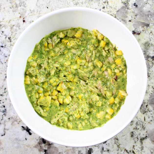 Cheesy corn chicken poblano filling for enchiladas