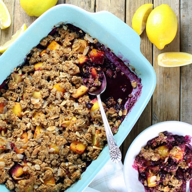 Tropical Blueberry Mango Coconut Crumble Image - An easy fruit dessert