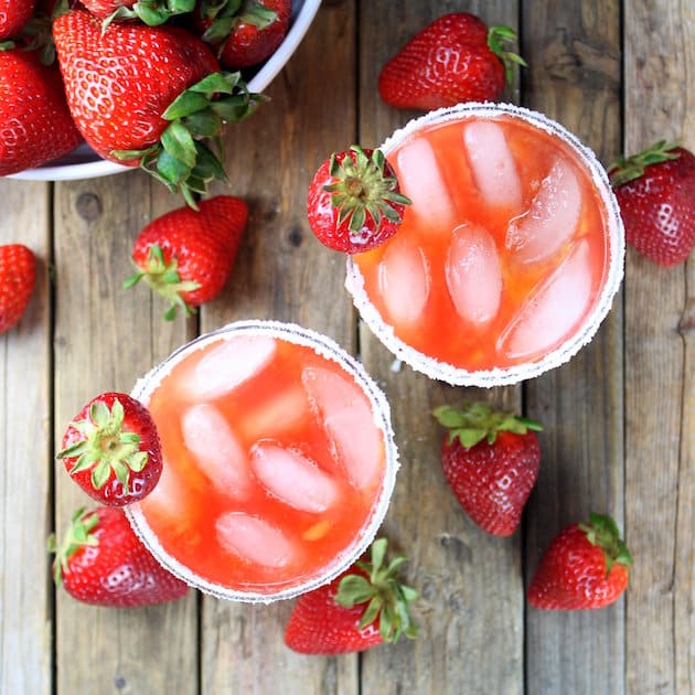 Honey Mango Strawberry Margaritas over top