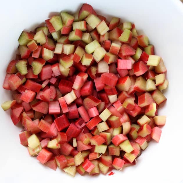 Diced rhubarb in a bowl