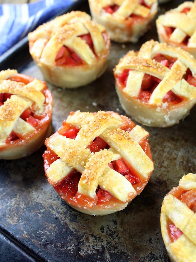 Mini Strawberry Rhubarb Pies in Muffin Tins 