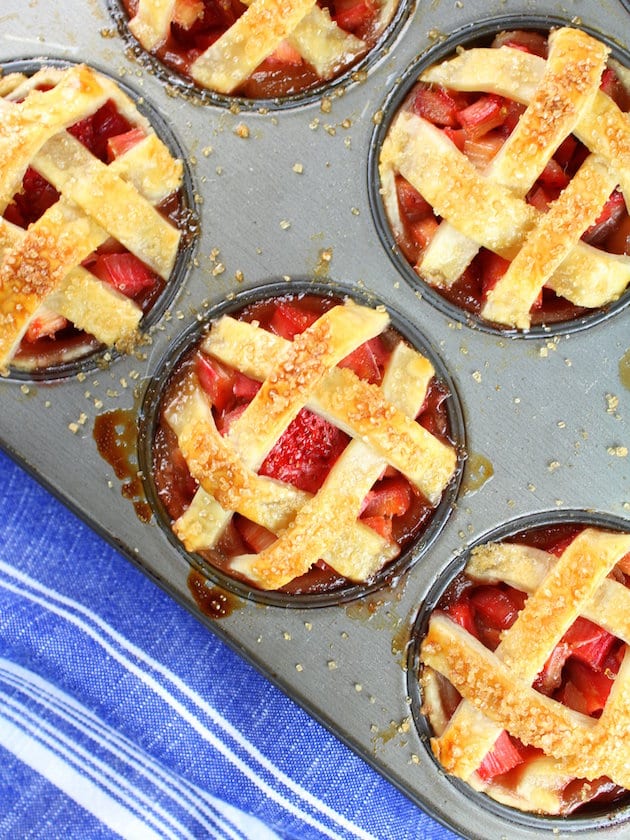 Mini Strawberry Rhubarb Pies in Muffin Tins 