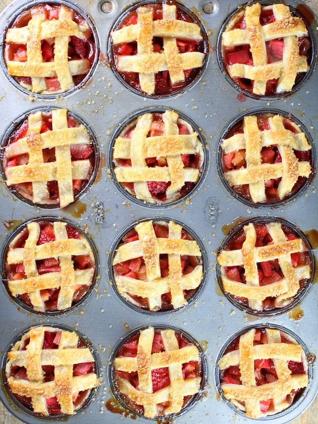 Mini Strawberry Rhubarb Pies in Muffin Tins 