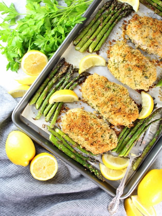 One Pan Parmesan Pork Chops with Asparagus