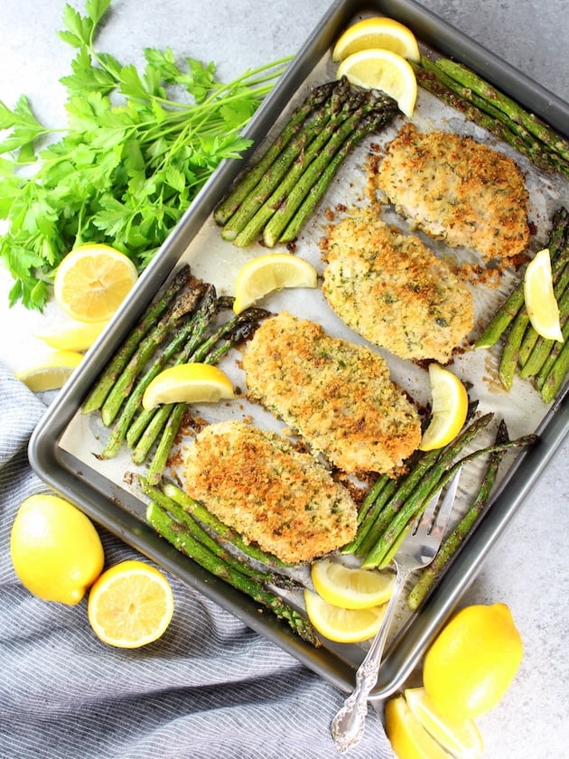 One Pan Parmesan Pork Chops with Asparagus 