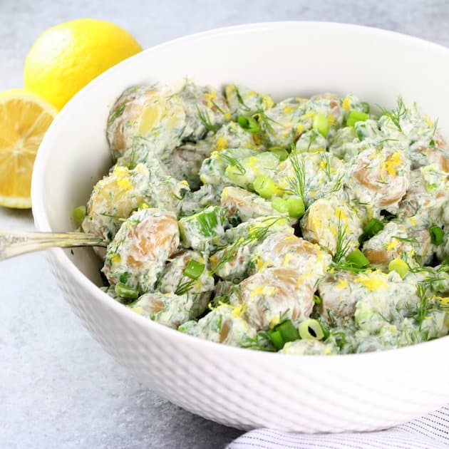 Bowl of Greek potato salad