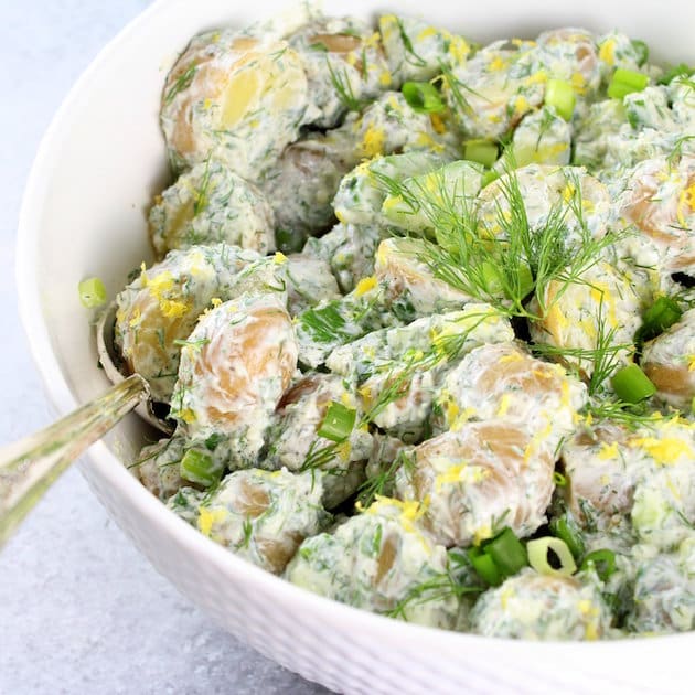 Partial bowl Greek potato salad