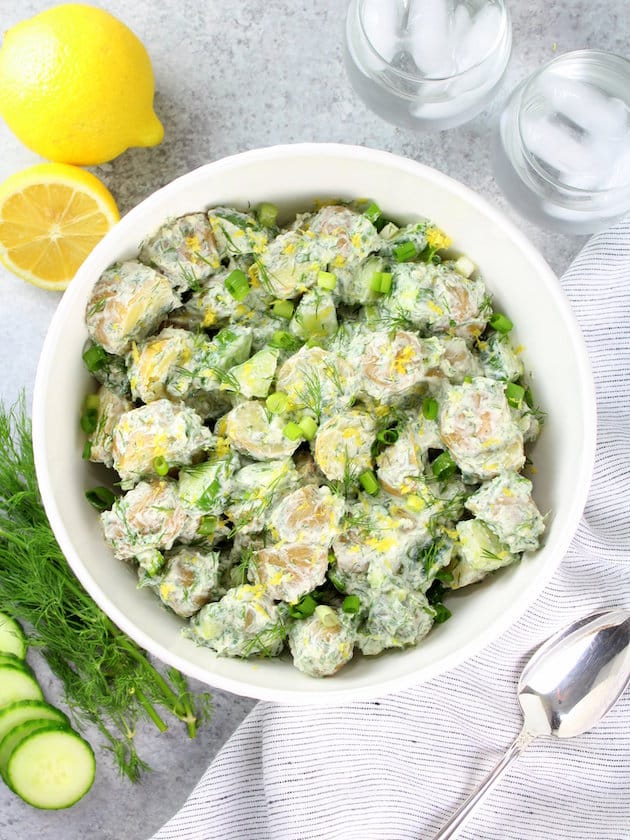 Greek Tzatziki Potato Salad in a bowl