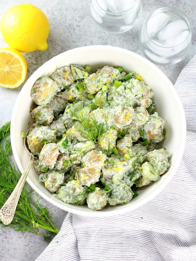 Greek Tzatziki Potato Salad in a bowl