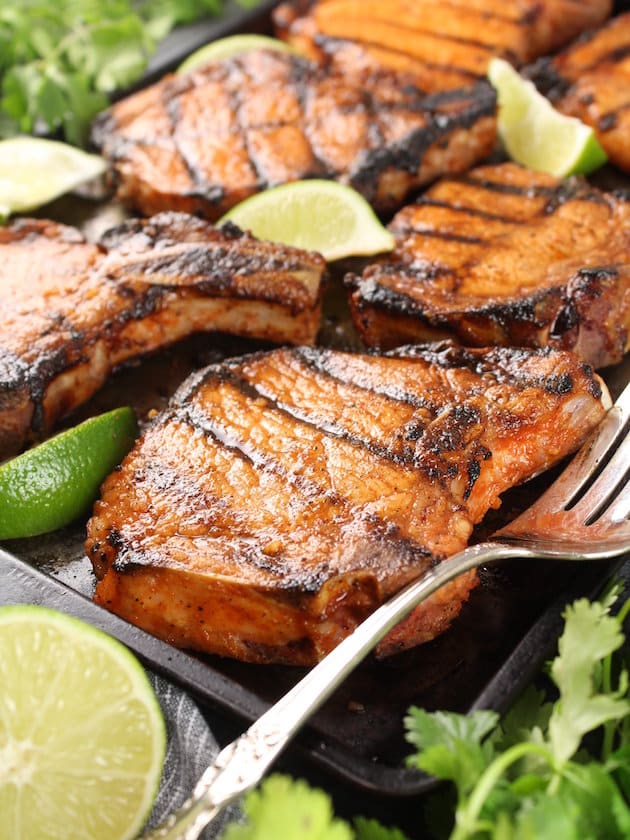 Eye level Glazed marinated Grilled Bone-In Pork Chops 