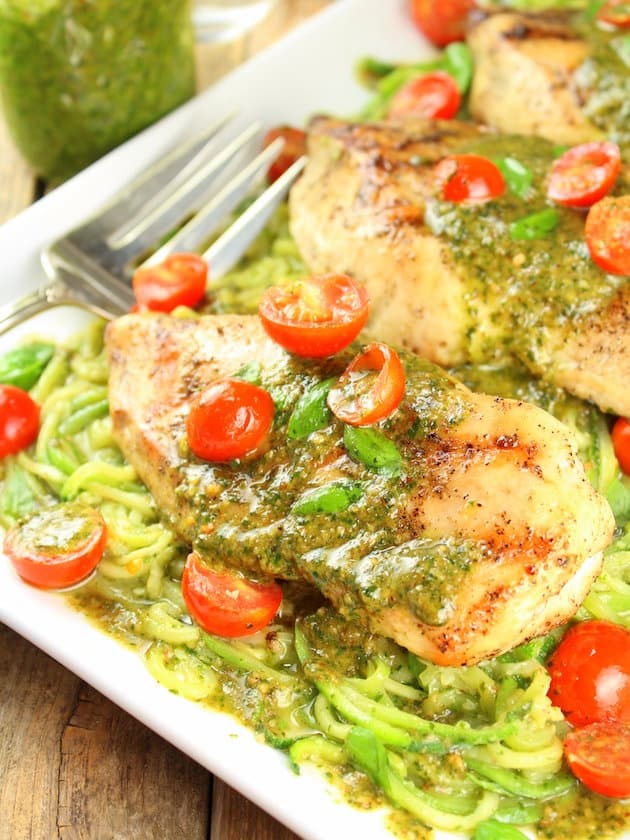 Mozzarella and Pesto Stuffed Chicken with Zoodles 