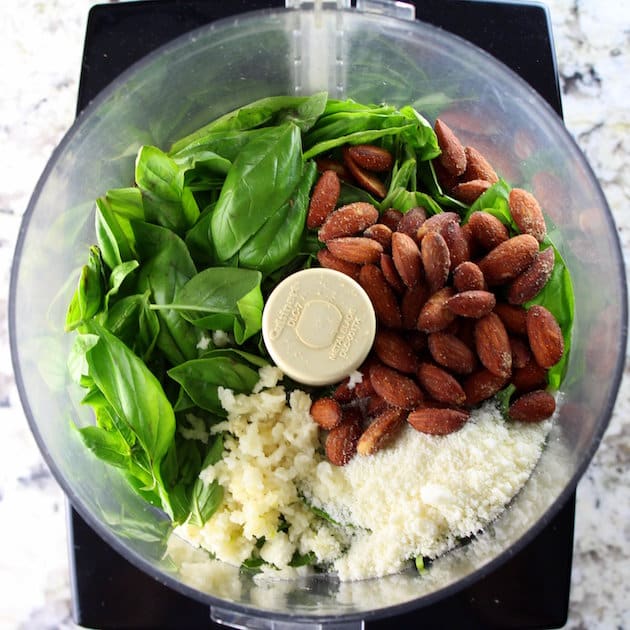 Homemade Pesto Ingredients in Food Processor