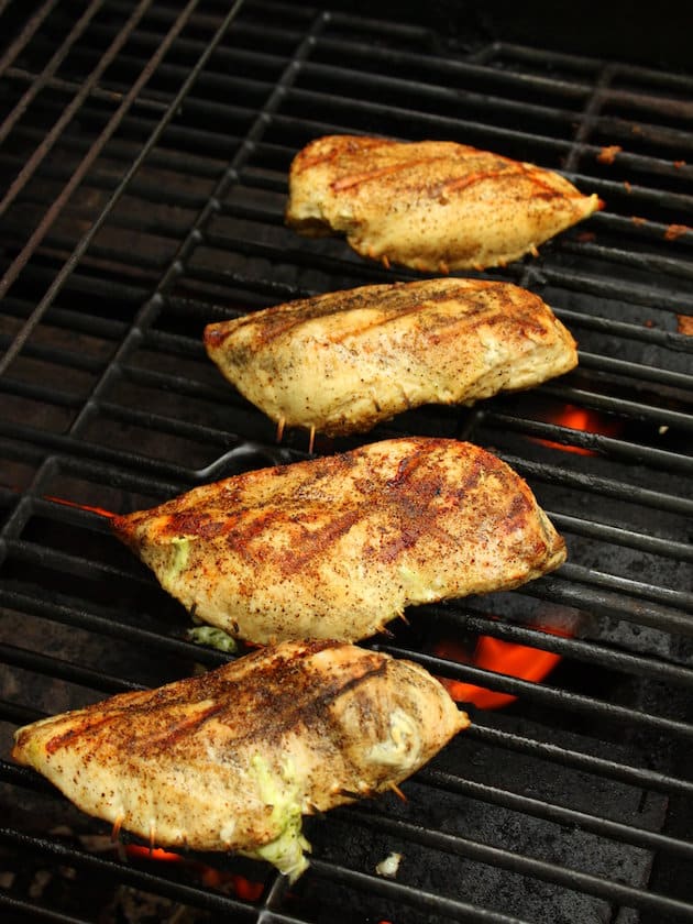 Stuffed chicken breasts grilling 