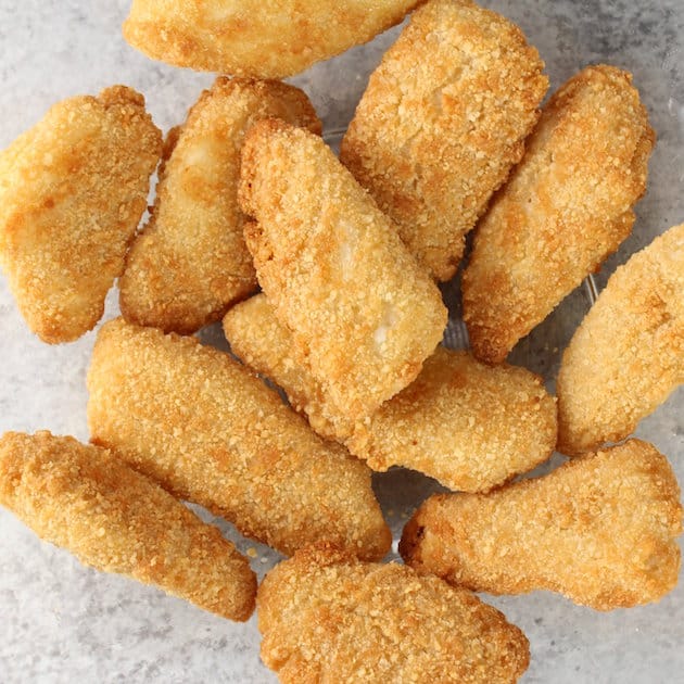 close up of breaded fish tenders