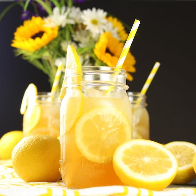 Loaded Lemon Iced Tea in three mason jars