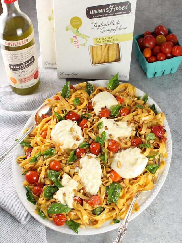 Tagliatelle with Burrata, Tomatoes, and Pine Nuts