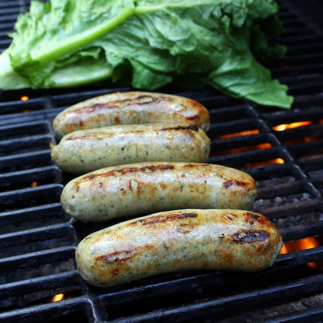 Chicken sausages on the grill