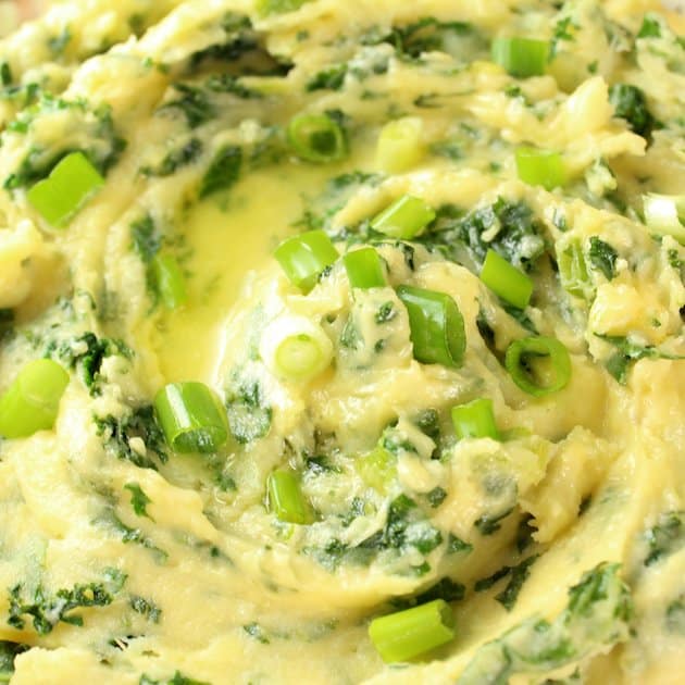 Close Up Image of Cheesy Kale Mashed Potatoes 