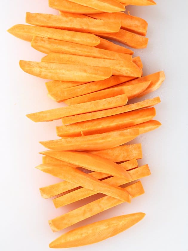 Sweet potatoes cut into french fries