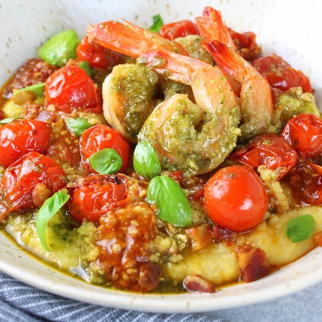 Pesto Shrimp With Parmesan Polenta