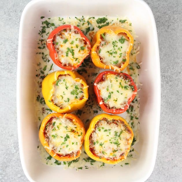 Stuffed lasagna peppers ready to bake