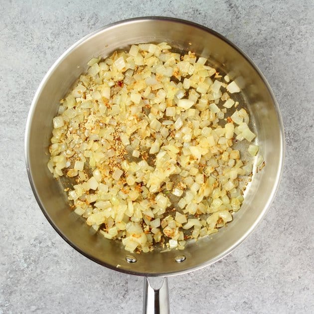 Onions sauteeing in pan