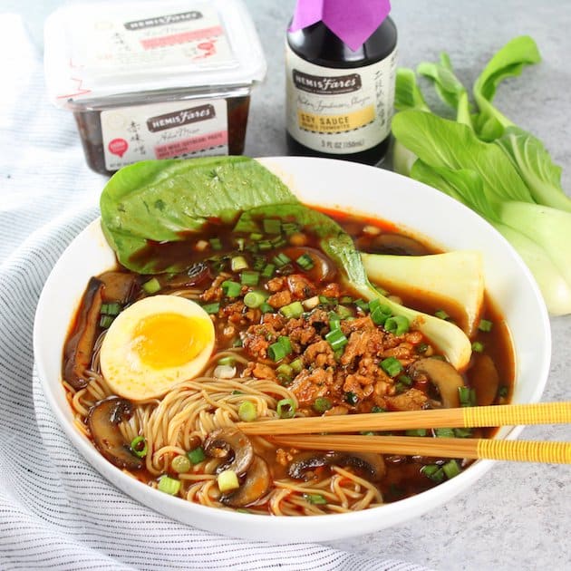 Easy Chicken Miso Ramen Image Bowl with ingredients
