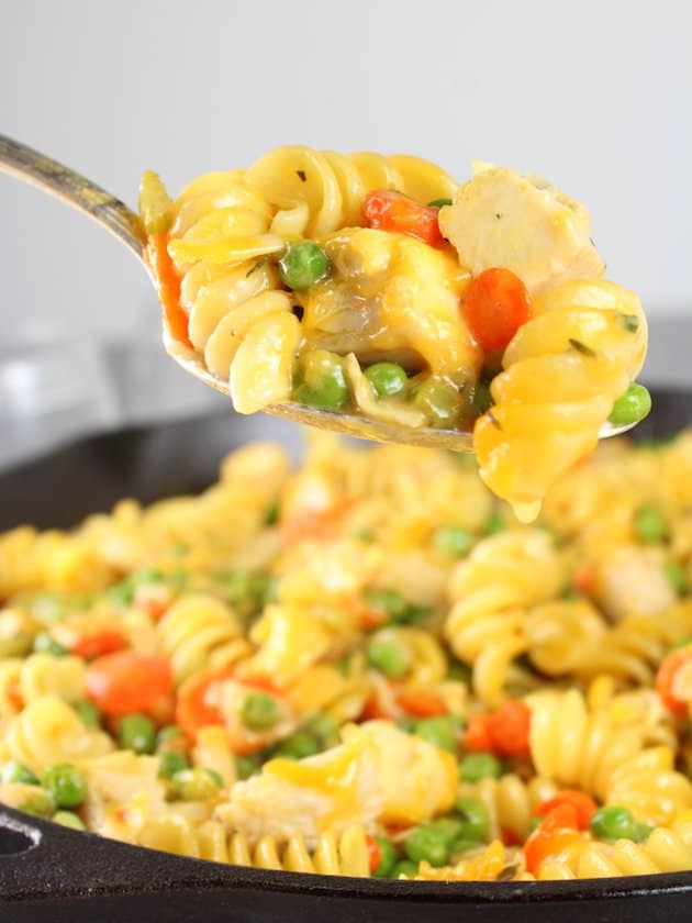 Cheesy Turkey Noodle Casserole in a spoon 