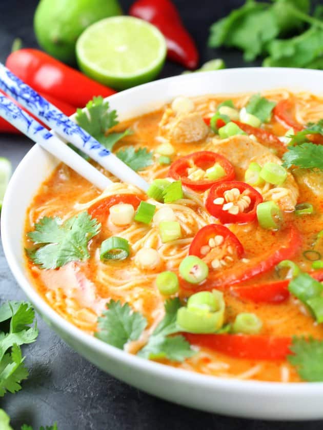 Partial Bowl of Thai Red Curry Chicken Soup 
