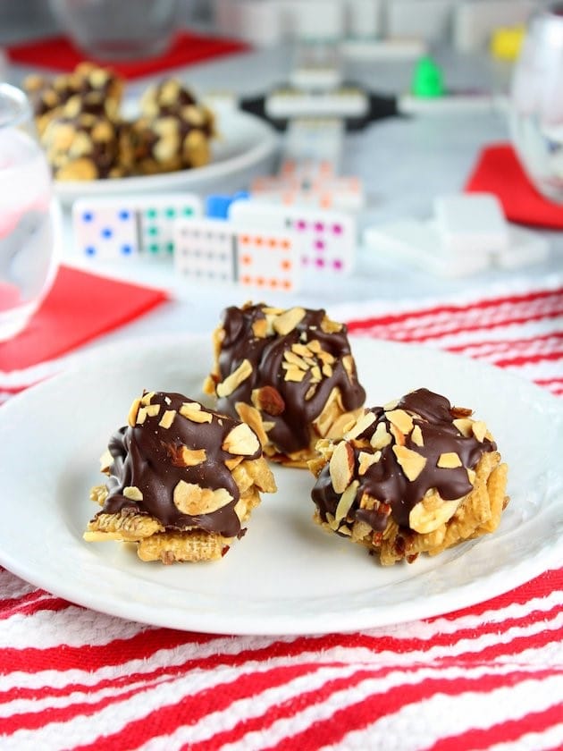 Chocolate Cereal Bites with Peanut Butter Recipe  3 bites on plate