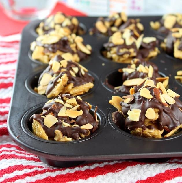 Chocolate Cereal Bites with Peanut Butter - eye level Partial Pan