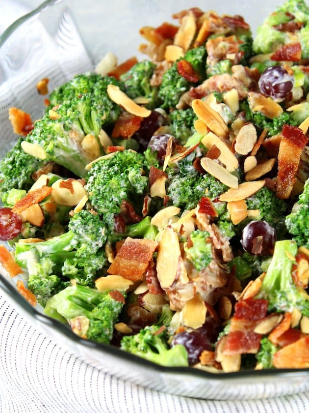 Broccoli Salad with Grapes and Bacon - Up Close Bowl Of Salad